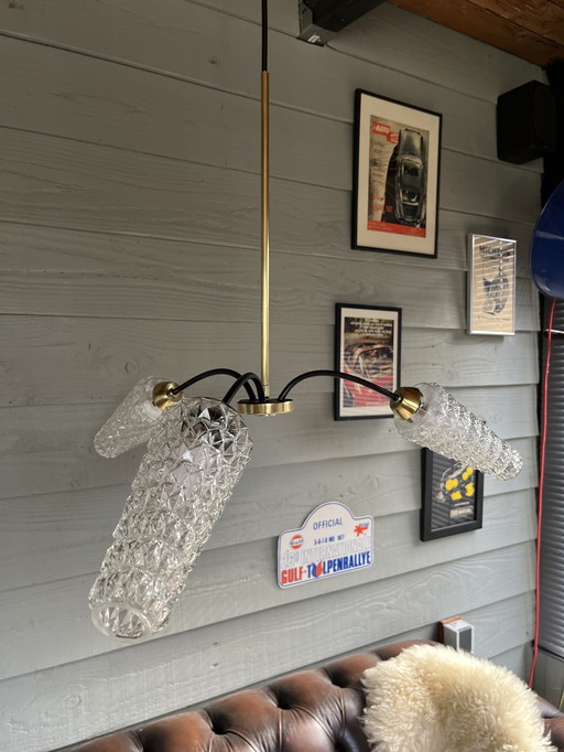 Vintage mid - Century chandelier with 3 crystal glass lamps