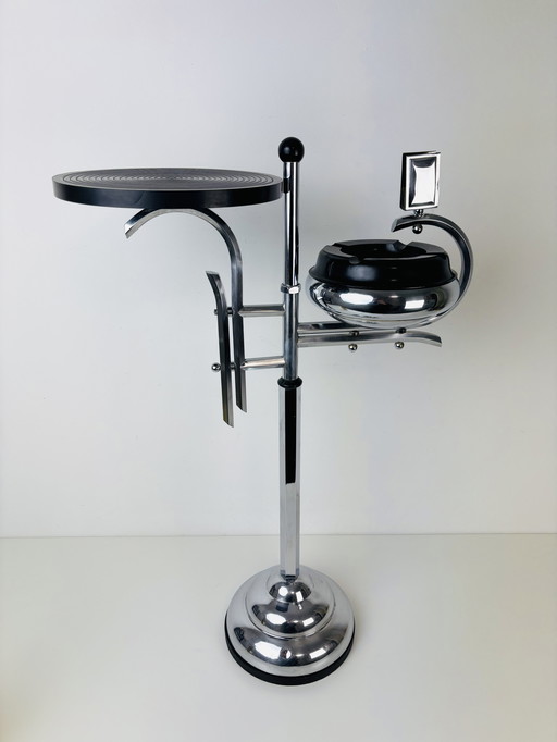 Tavolino da fumo con posacenere cromato in stile Art Déco vintage