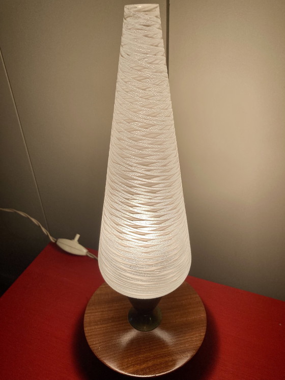 Image 1 of Lampada treppiede vintage scandinava in vetro e legno
