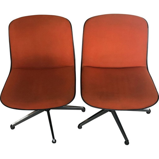 Coppia di sedie girevoli da scrivania vintage color arancione, 1970