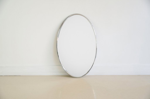 silver oval chrome mirror