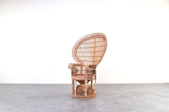 Image 1 of Fauteuil Emmanuelle en osier à motif paon, style Mid-Century, de Kok Maison, années 1970