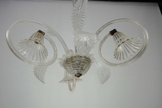 Image 1 of Art Deco Murano Glass Three-Arm Chandelier, Italy, 1940s