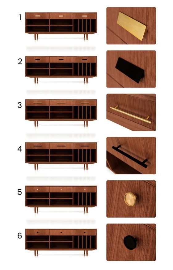 Image 1 of Draaitafel dressoir gebeitst teak T-S07 drie laden