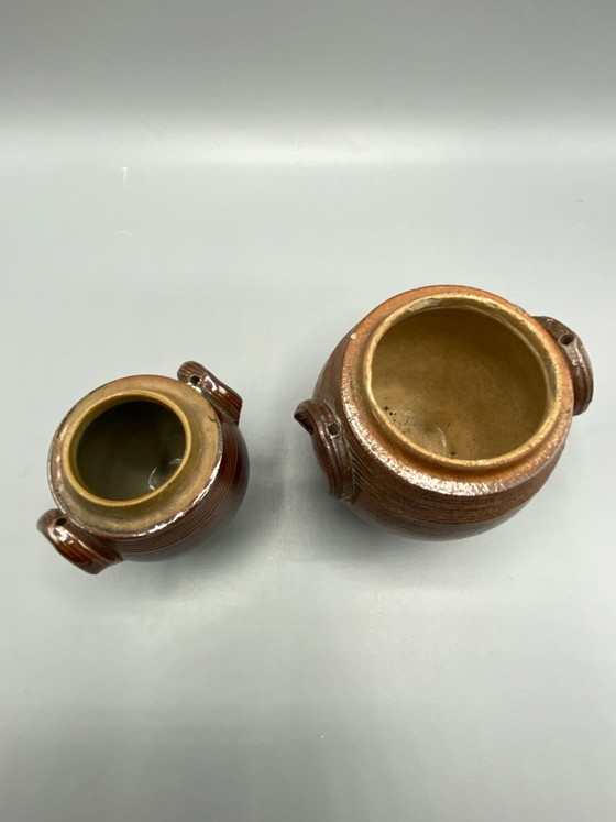 2 antique brown stoneware storage pots - late 19th / early 20th century – Crockery (photo 3 of 7)