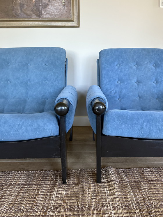 Image 1 of Vintage korenblauw set fauteuils jaren70 design