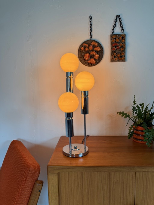 Vintage Globe Table Lamp, Solken Leuchten '70 – tafellampen, Chrome, Glass