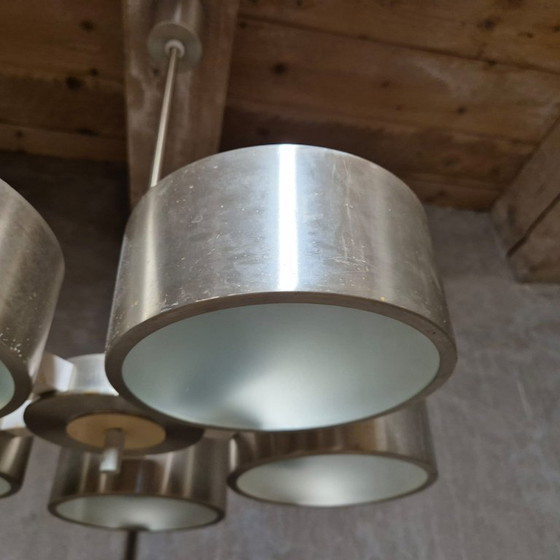 Image 1 of Lustre vintage en aluminium et verre, Allemagne, années 1970