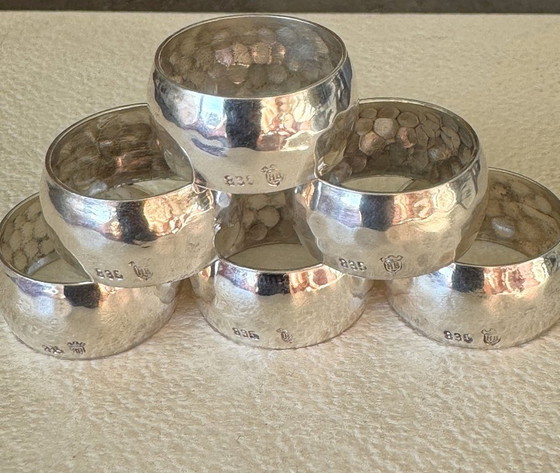 Image 1 of Hermann Bauer, Schwäbisch Gmünd (founded 1863) - Napkin ring (6) - Finger rings for fabric - .835 silver - with gift box