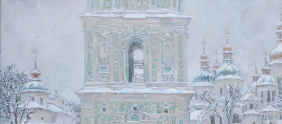 Original Oil Painting Winter Architecture Temple Snow Covered Church – Paintings & Drawings, Canvas (photo 2 of 5)