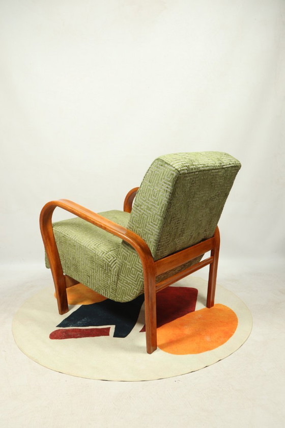 Image 1 of Art deco Sessel Geometrischer Stoff Moos grün 1950
