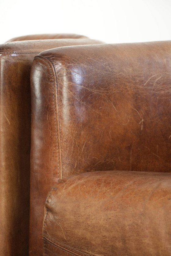 2x Poltrone Aviator Design Vintage in Pelle Bovina Caratteristica con Grana in un Bel Colore Cognac (photo 13 of 14)