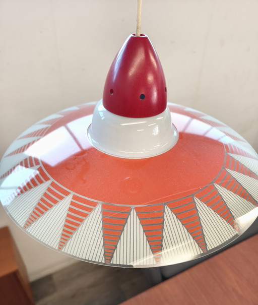 1950s glass ceiling light with a typical pattern of the period