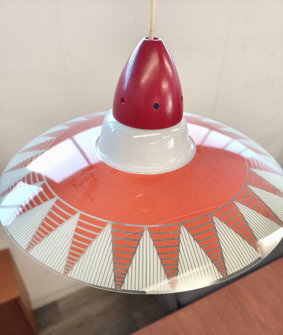 Image 1 of Lampada da soffitto in vetro anni '50 con motivo tipico del periodo