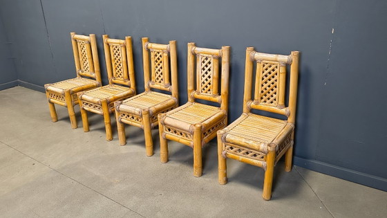 Image 1 of Vintage bamboe eetkamerstoelen in boho-chic stijl, jaren 60.