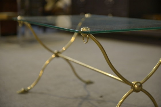 Image 1 of Neoclassical coffee table attributed to Maison Jansen, swan neck base, 1940s