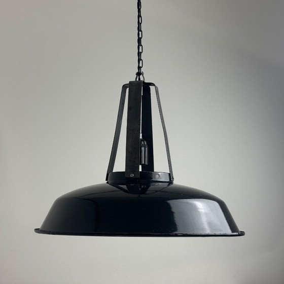 Coppia di Lampade a sospensione MAZDA smaltate antiche 44 cm Industriale, Metallo, Nero, Industrieel (foto 3 di 13)