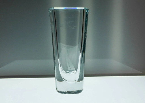 Etched glass vase with nautical theme from Strömbergshyttan, Sweden