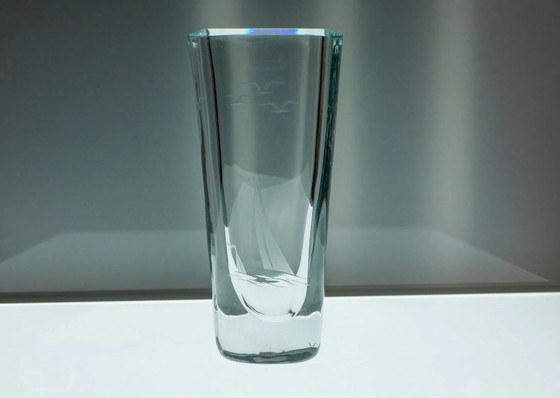 Image 1 of Etched glass vase with nautical theme from Strömbergshyttan, Sweden