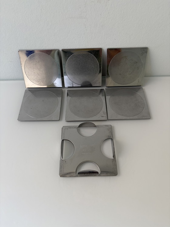 Ikea Groggy coasters (6 pieces) in holder – IKEA Vintage Design Classics, Table accessories, rvs (photo 8 of 14)