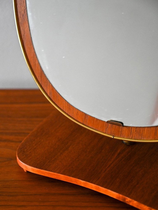 Vintage Scandinavian teak and brass table mirror