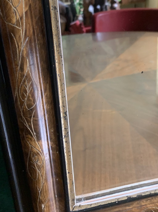 Franse spiegel uit de periode van Louis-Philippe — Zeldzame gegraveerde bladmotieven — Origineel glas — 1830-1848 – Wood