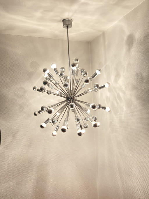 Chroom Sputnik Space-age kroonluchter uit de jaren 70 extra groot model