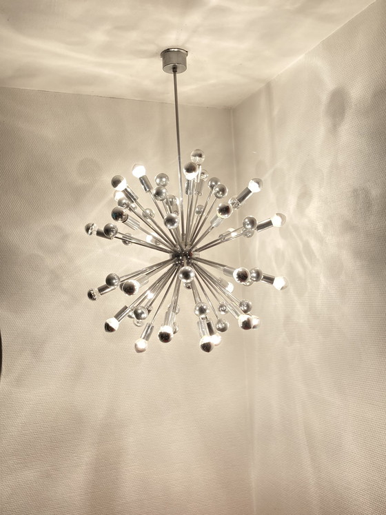 Image 1 of Chroom Sputnik Space-age kroonluchter uit de jaren 70 extra groot model