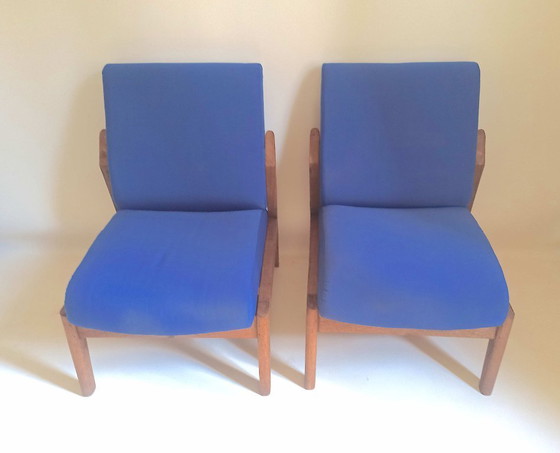 Image 1 of Pair of 1950s solid teak armchairs