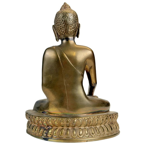 Antieke 19e-eeuwse Tibetaanse handgemaakte zittende Boeddha met significante patina – Beeldhouwkunst, Bronze (photo 7 of 11)