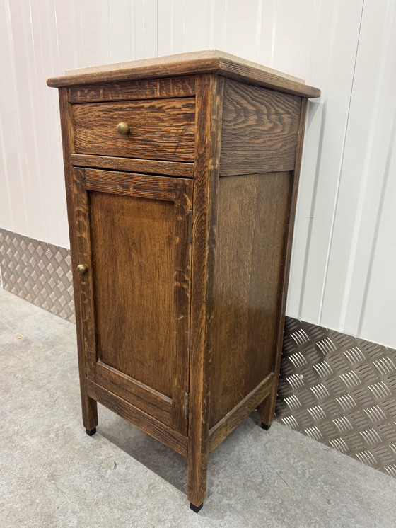 Image 1 of Art Deco Amsterdamse school nachtkast met marmer blad