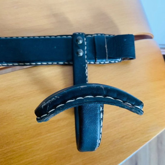 Jacques Adnet black leather wall Coat rack, Modern (photo 14 of 15)