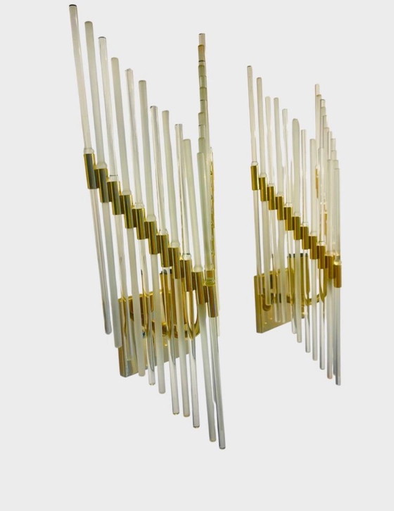 Image 1 of Gaetano Sciolari glazen wandverlichting Murano paar, Italië jaren 70