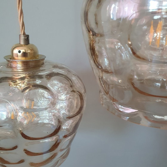 Image 1 of Ensemble de suspensions en verre vintage - Années 60-70 - Style Hollywood Regency