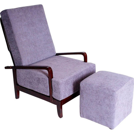 Poltrona vintage regolabile Art Déco con poggiapiedi, anni '30