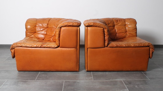 Image 1 of Lounge Set In Cognac Leather With Coffee Table By De Sede