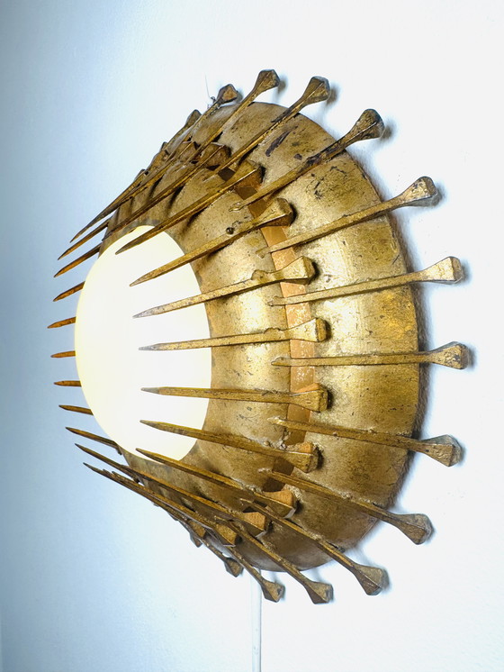 Image 1 of SET DI LUCI DA PARETE BRUTALIST SUNBURST, FRANCIA, anni '60