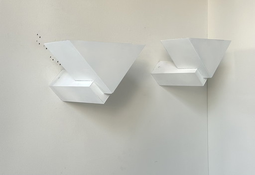 Paire d'Appliques Vintage Géométrique, Blanc Mat, France 1970