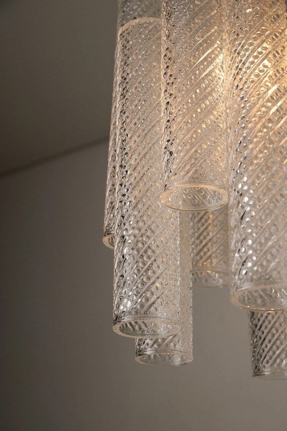 Lampadario in vetro a dodici tubi con motivo a spirale, Italia, anni '60, Plafoniere, Metallo (foto 2 di 9)