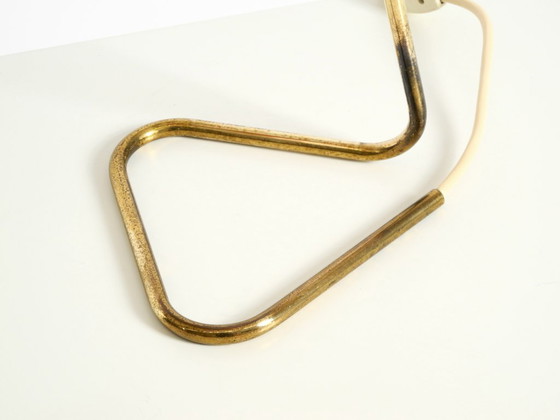 Image 1 of Beautiful, Large Mid-Century Modern Brass Table Lamp with a Brick-Red Shade