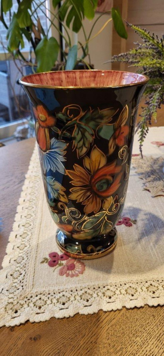 Vintage Vase Hubert Bequet Quaregnon - Hand-Painted with Gold – Ceramic (photo 8 of 15)