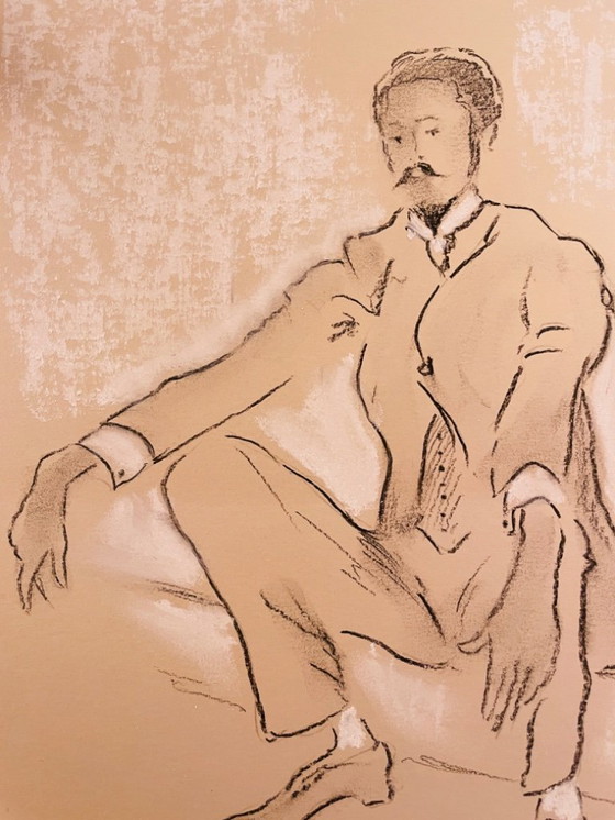 Image 1 of Signiertes Kohleporträt eines Mannes, „Nur für Herren“