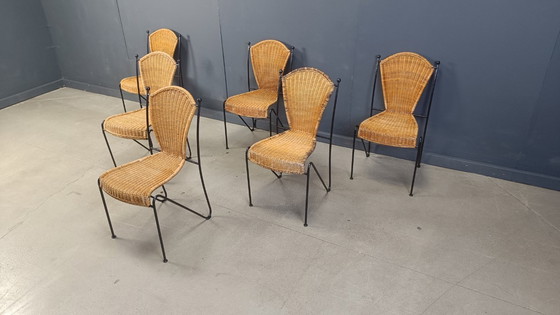 Image 1 of Rieten stoelen van Frederick Weinberg, jaren 1960, set van 6