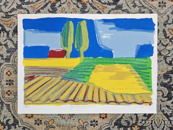 Image 1 of Ingelijste zeefdruk Willem Brauck (1946-2014) "Goud Golvend" 2000 51x71cm