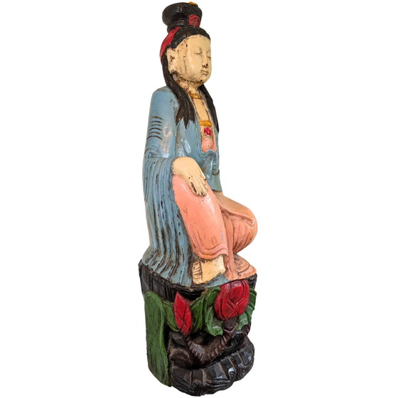 Guanyin chinoise antique (88 cm) – Bois de camphre sculpté à la main Dynastie Qing – Sculptures, Aziatisch (photo 2 of 10)