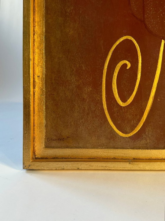 Panneau Art Déco français Nu Féminin, circa 1925, Peintures et dessins, Bois, Doré, Figuratief (photo 4 sur 6)