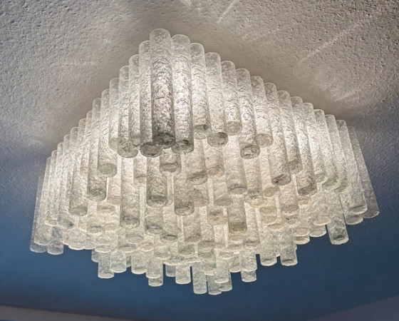 Image 1 of Lampadario da soffitto anni '60-'70 di Doria Leuchten Germania Vetro ghiaccio