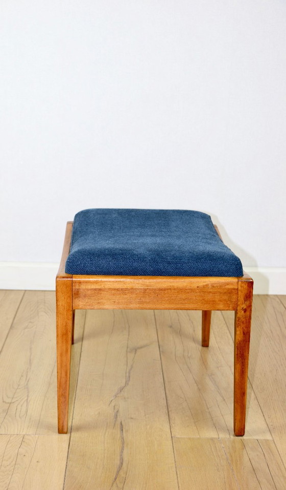 Image 1 of Stool seat navy blue structural fabric Art Deco - 2 pieces available