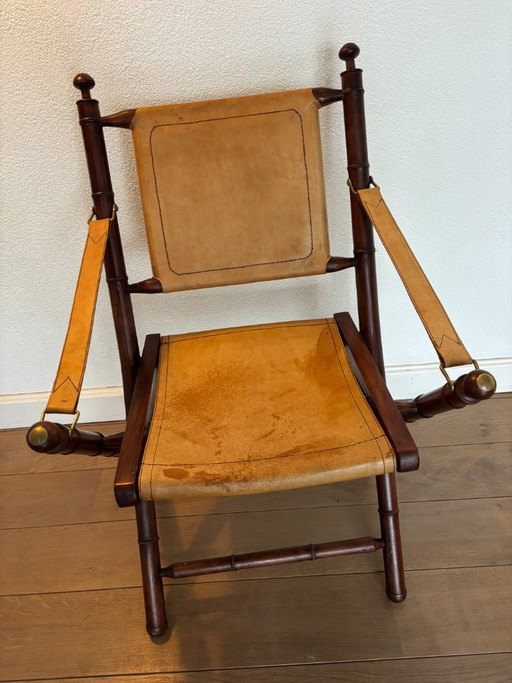 Silla de oficial - tapizada en madera y cuero - estilo campaña militar