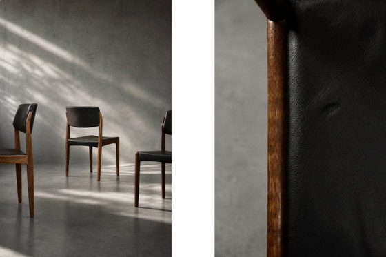 Image 1 of Vintage Mid-Century Scandinavian Modern Rosewood & Black Leather Chairs by H.W. Klein for Bramin, 1960s, Set of 3
